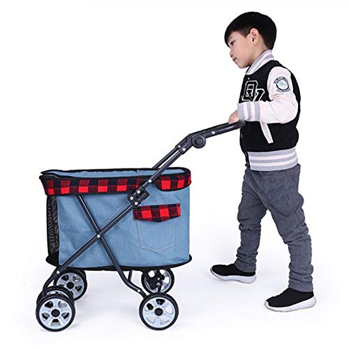 Carrito para perros Cochecito del animal doméstico del gato del perrito Cochecito fácil de instalar rápida plegable de cuatro ruedas-Viajes al aire libre ( Color : Light blue , Size : 76*25*82cm )