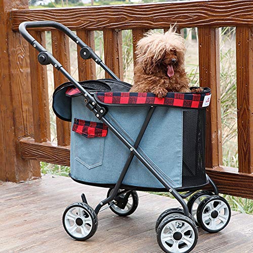 Carrito para perros Cochecito del animal doméstico del gato del perrito Cochecito fácil de instalar rápida plegable de cuatro ruedas-Viajes al aire libre ( Color : Light blue , Size : 76*25*82cm )