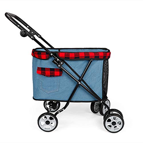 Carrito para perros Cochecito del animal doméstico del gato del perrito Cochecito fácil de instalar rápida plegable de cuatro ruedas-Viajes al aire libre ( Color : Light blue , Size : 76*25*82cm )