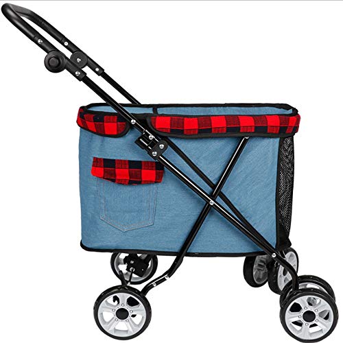 Carrito para perros Cochecito del animal doméstico del gato del perrito Cochecito fácil de instalar rápida plegable de cuatro ruedas-Viajes al aire libre ( Color : Light blue , Size : 76*25*82cm )