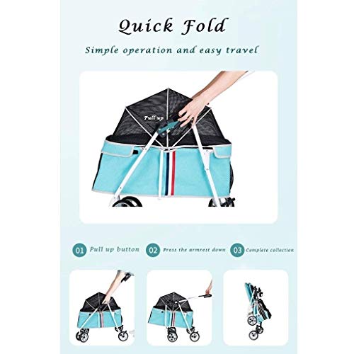 Carrito para Perros Pequefios, Cochecito para Perros Barato Sillas de Paseo con el Toldo Ajustable, Perros Cochecitos para Perros Peque?o Mediano Plazo de 20 Kg (Color : Blue)