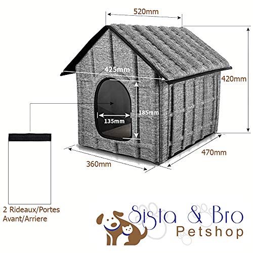 Casa Cabana para gato exterior o interior, material impermeable + cama interior suave y cómoda, extraíble plegable fácil de poner 50 x 42 x 42 cm para gatos conejos cachorros perros.