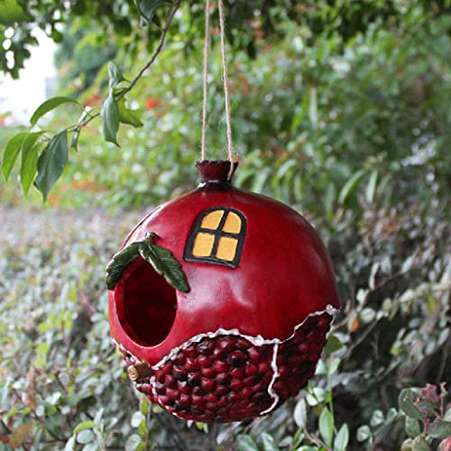 Casa de pájaro de Resina con Forma de Granada fantástica para Colgar al Aire Libre, Nido de colibrí, decoración de jardín, casa de pájaro de Resina, como se Muestra en Las imágenes