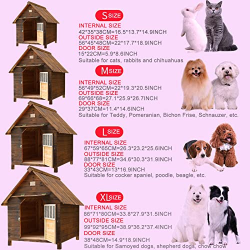 Casa de Perro Grande Exterior, Caseta para Perros Mediana Pequeños, Caseta para Perros Exterior con Puerta, Casa Perro Madera, Casitas para Gatos Exterior Impermeable(Size:S(22 * 17.7 * 18.9Inch))