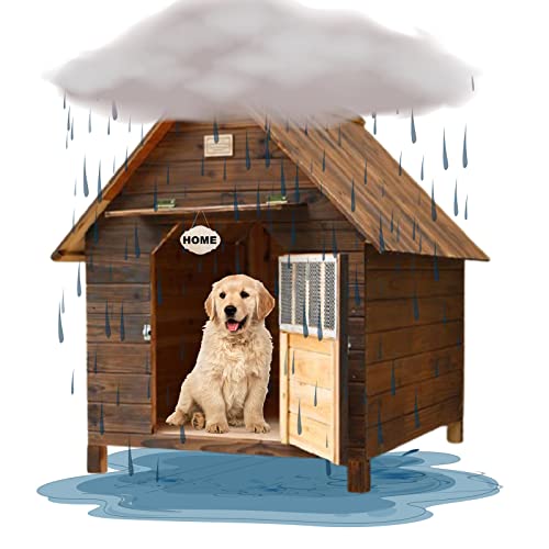 Casa de Perro Grande Exterior, Caseta para Perros Mediana Pequeños, Caseta para Perros Exterior con Puerta, Casa Perro Madera, Casitas para Gatos Exterior Impermeable(Size:S(22 * 17.7 * 18.9Inch))