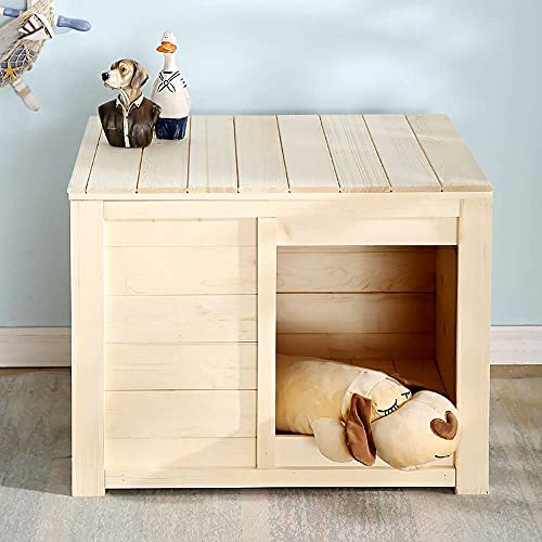 Casa para perros Cabaña de madera resistente a la intemperie Casa para perros Refugio para mascotas con techo abatible para perros pequeños Perrera exterior o interior para exterior interior (Color: N