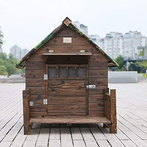 Casa para Perros de Madera al Aire Libre con Ventanas de la Puerta del Porche Cabaña de Troncos para Mascotas Perrera Resistente a la Intemperie Impermeable con Techo extraíble Mue