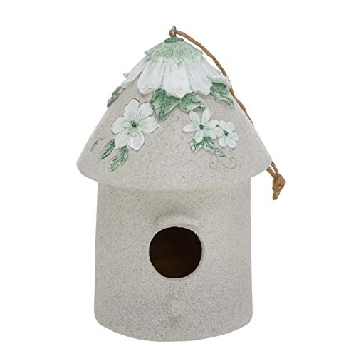 CasaJame Pajarera para balcón y jardín, nido, casa para pájaros, casa para pájaros, pajarera, decoración de flores, de resina, 20 cm de alto x 14 cm de diámetro