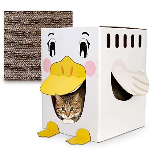 Casas para Gatos Uktunu Pato Gato de Cartón Casa Alfombras Rascadoras para Gatos Duradera de 3 Capas Reversible Rascador para Gatos de Cartón con Hierba Gatera Perros Gatos de Camas Casa Caseta