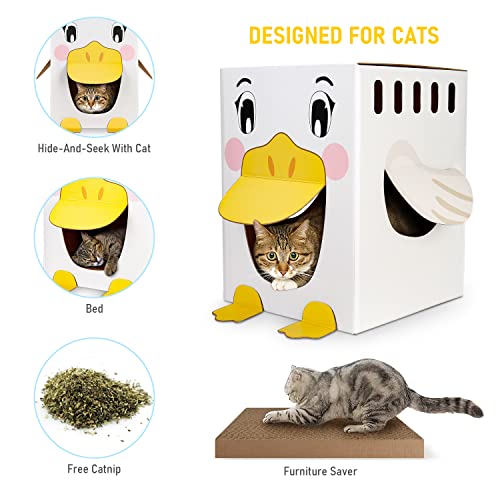 Casas para Gatos Uktunu Pato Gato de Cartón Casa Alfombras Rascadoras para Gatos Duradera de 3 Capas Reversible Rascador para Gatos de Cartón con Hierba Gatera Perros Gatos de Camas Casa Caseta