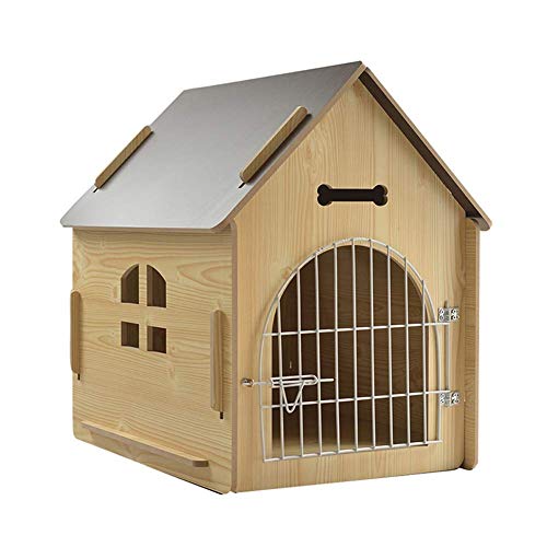 Caseta de Madera para Perros con Puerta de Hierro, cálida caseta para Perros y Gatos a Prueba de Viento, para balcón Interior/Patio Exterior (Color: Style2, Tamaño: M (51 & Times; 40 & Times; 52cm)