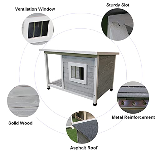 Caseta de madera para perros resistente a la intemperie con porche, refugio grande para muebles para mascotas al aire libre, casa de cabaña para animales resistente a la intemperie en el jardín