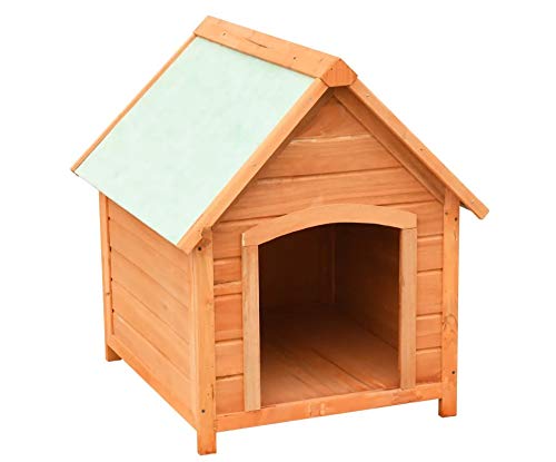 Caseta de perro con techo, casa de perro con marco de madera maciza para casa, jardín, patio, césped, terraza, 72 x 85 x 82 cm