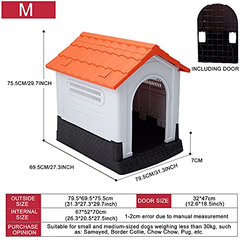 Caseta de Perros para Exterior y Interior, Casa para Perros, Caseta de Jardín para Perro Grande/ Mediana/ Pequeña, Casa Perro Caseta Perros Plastico Casa Gato, (Size:for pets of 1-30 kg,Color:naranja)