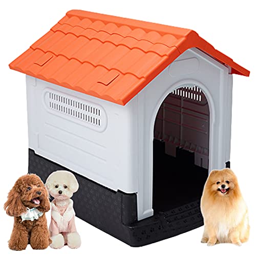 Caseta de Perros para Exterior y Interior, Casa para Perros, Caseta de Jardín para Perro Grande/ Mediana/ Pequeña, Casa Perro Caseta Perros Plastico Casa Gato, (Size:for pets of 1-30 kg,Color:naranja)