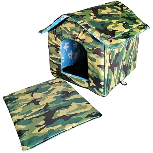 Caseta para gatos con techo de lona impermeable, resistente al viento, plegable para cuatro estaciones, para perros pequeños, para interiores y exteriores