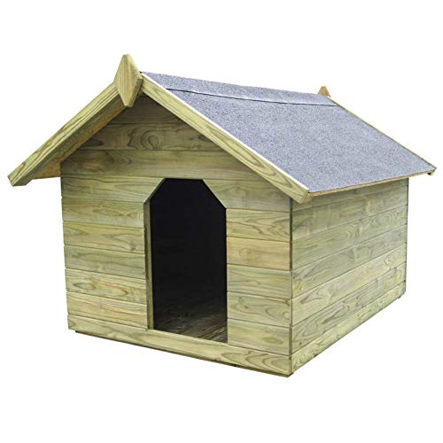 Caseta para perro de exterior, caseta para perros con techo abatible, caseta para perros de madera impregnada FSC, impermeable, fácil de mantener, 105,5 x 123,5 x 85 cm