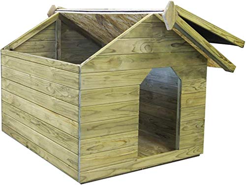 Caseta para perro de exterior, de pino impregnado con techo abatible, 105,5 x 123,5 x 85 cm, verde