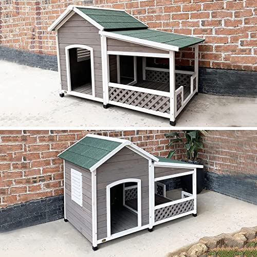 Caseta para perros, caseta para perros La perrera al aire libre con balcón aisló al aire libre de madera de madera for el pequeño refugio de perros de animales grandes de 148 × 86 × 83 cm Refugio para