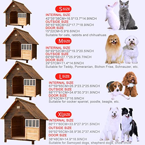 Caseta para Perros, Casetas para Perros de Madera Maciza, Jaula Casitas Gatos Casa para Perros Gatos Impermeable, Caseta Mascota para Exterior e Interior(Size:S(22 * 17.7 * 18.9Inch))