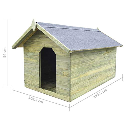 Caseta para perros de exterior, casetas para perros con techo abatible, cama para perros de madera impregnada FSC, impermeable, fácil de mantener (104,5 x 153,5 x 94 cm)