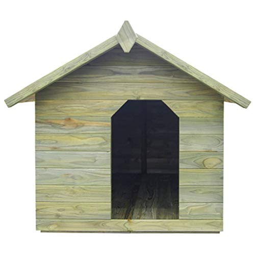 Caseta para perros de exterior, casetas para perros con techo abatible, cama para perros de madera impregnada FSC, impermeable, fácil de mantener (104,5 x 153,5 x 94 cm)