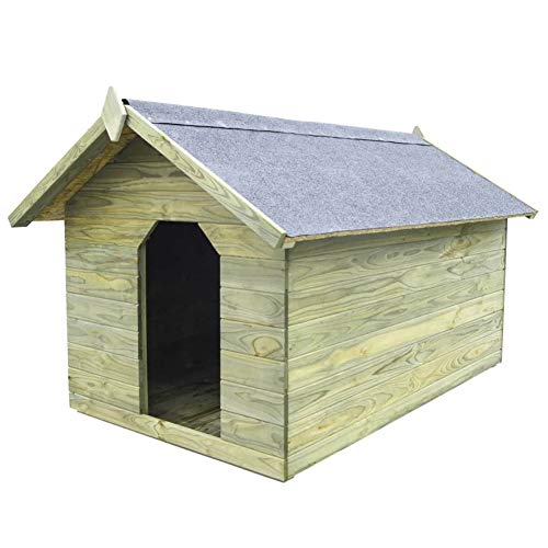 Caseta para perros de exterior, casetas para perros con techo abatible, cama para perros de madera impregnada FSC, impermeable, fácil de mantener (104,5 x 153,5 x 94 cm)