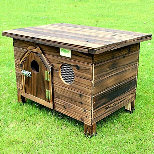 Casetas para Perros Casa de Perro de Madera Maciza carbonizada al Aire Libre Interior de Madera Superior Plana casa de Perro casa de Perro casa de (Color : Brown, Size : 80 * 59 * 61CM)