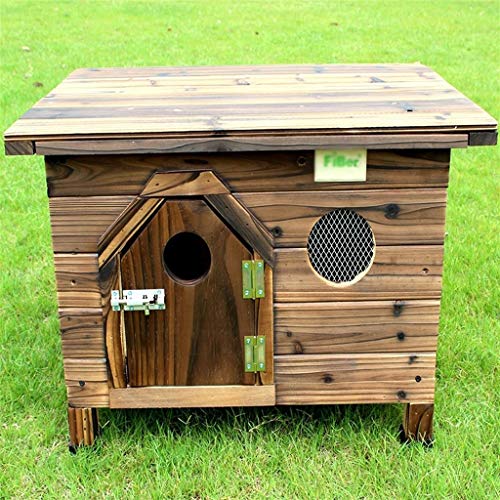 Casetas para Perros Casa de Perro de Madera Maciza carbonizada al Aire Libre Interior de Madera Superior Plana casa de Perro casa de Perro casa de (Color : Brown, Size : 80 * 59 * 61CM)