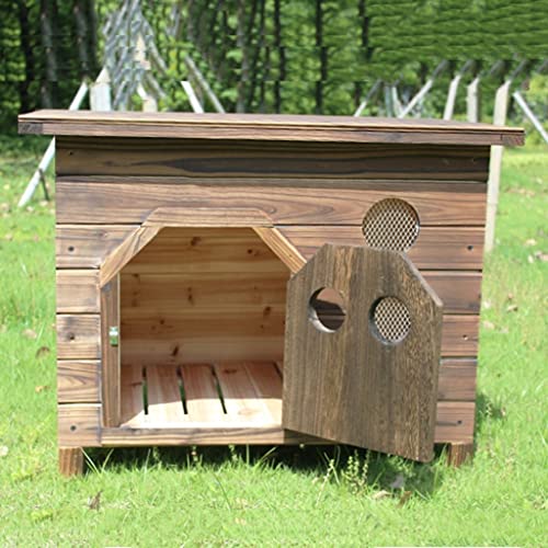 Casetas para perros Casa para Perros De Madera Maciza Carbonizada Al Aire Libre Casa para Mascotas Casa para Perros De Madera con Parte Superior Plana Interior Casa para (Color : Brown, Size : 2XL)