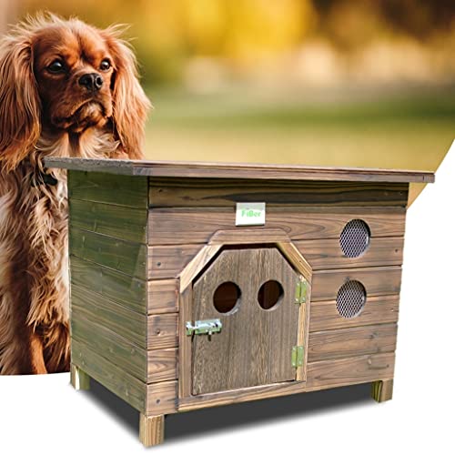 Casetas para perros Casa para Perros De Madera Maciza Carbonizada Al Aire Libre Casa para Mascotas Casa para Perros De Madera con Parte Superior Plana Interior Casa para (Color : Brown, Size : 2XL)