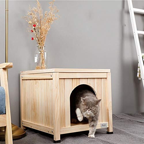 Casetas para Perros Chong Shi Perrera De Madera Maciza para Perros Pequeños, Cama Interior para Mascotas, Casa para Perros, Casa para Gatos (Color : Wood, Size : 60 * 63 * 80cm)