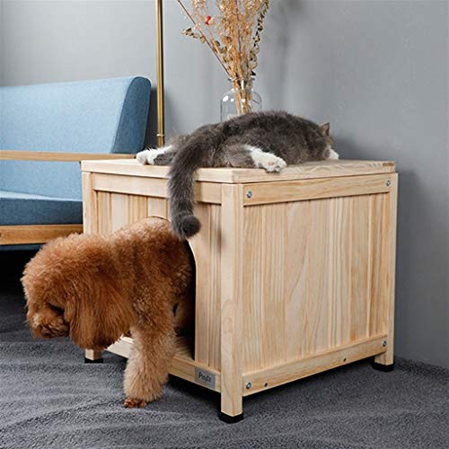 Casetas para Perros Chong Shi Perrera De Madera Maciza para Perros Pequeños, Cama Interior para Mascotas, Casa para Perros, Casa para Gatos (Color : Wood, Size : 60 * 63 * 80cm)