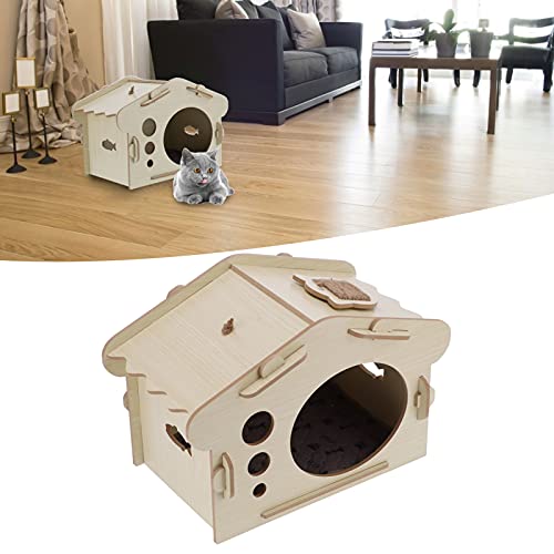 Casita de Madera para Gatos, Casita para Perros, Casita para Perros, Casita para Perros, Cesta para Gatos, Cueva para Gatos, Rascador para Gatos, Cartón con Puertas Y Ventanas Laterales para Uso Inter