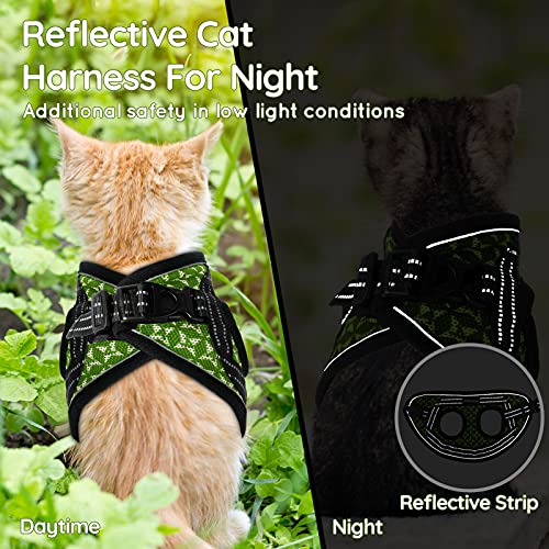 CatRomance Arnés Gato Antiescape y Ajustable con Correa de 150 cm, Arnés Chaleco Gato Reflectante de Tela de Malla Suave y Transpirable para Caminar, Entrenar, Gatos Bebes y Pequeños, Verde, S