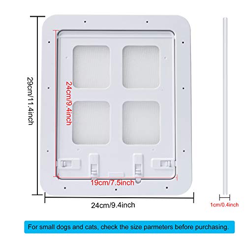 CEESC Puerta de mosquitera para Mascotas para Gatos y Perritos, Puerta corredera con Cerradura de 4 vías para Puertas Exteriores, Solapa de Gato Grande para Mascotas con Circunferencia <60cm (Blanco)