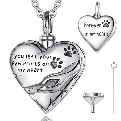 CELESTIA Mujer Colgante para Cenizas Incineración, Corazón Urna Collar de Plata de ley 925 con Inscripción, Memorial Joyas para Mascotas Perro Gato, Regalos de Consolación