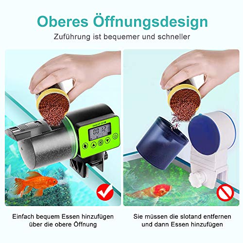 Cenblue Alimentador automático para acuario, dispensador automático para peces, 200 ml de capacidad, dispensador automático de alimento con temporizador digital y anillo de alimentación para peces.