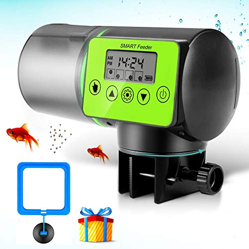 Cenblue Alimentador automático para acuario, dispensador automático para peces, 200 ml de capacidad, dispensador automático de alimento con temporizador digital y anillo de alimentación para peces.