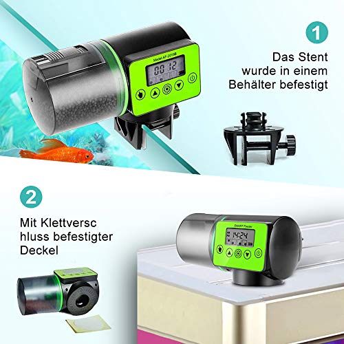 Cenblue Alimentador automático para acuario, dispensador automático para peces, 200 ml de capacidad, dispensador automático de alimento con temporizador digital y anillo de alimentación para peces.