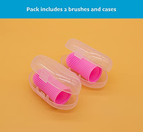 Cepillo de dientes de silicona para perros y gatos 360º (PACK 2 UDS) con diseño ergonómico para dedo - color rosa