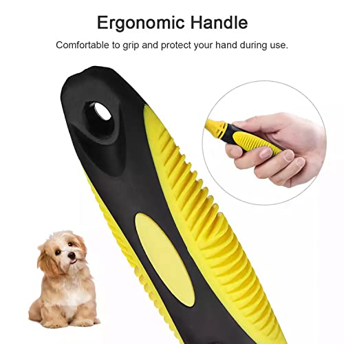 Cepillo para perros y gatos, cepillo para mascotas de acero inoxidable elimina pelo muerto y lo desenreda, para mascotas pequeñas, medianas y grandes. (Amarillo)