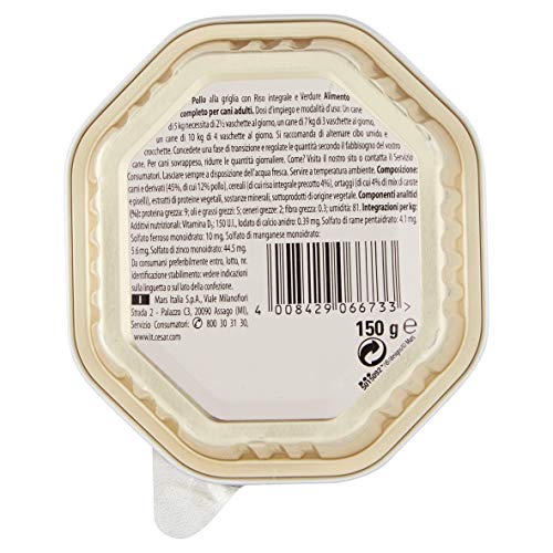 Cesar - Comida para Perros Selección del Chef, con Pollo, Verduras y arroz Integral, 150 g, 14 tarrinas