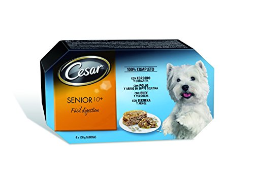 Cesar Tarrinas de Comida Húmeda para Perros Senior, Selección Carnes Mixtas, 4 x 150g