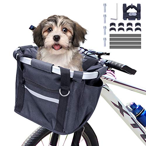 Cesta Bicicleta Delantera Desmontable,Cesta Plegable para Bicicletas Bolsa de Transporte de Mascotas con Marco de Aleación de Aluminio Cesta Bici para Perros Gatos,Bolsa de Compras Ecológica