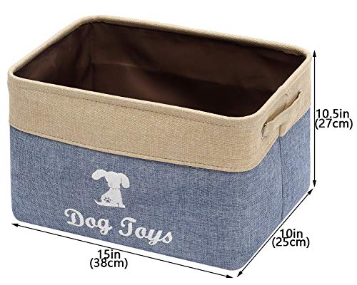 Cesta de almacenamiento de lino organizador para el pecho – perfecto para organizar juguetes de perro, camisas de perro, juguetes para perro, ropa de perro,cestas de regalo-azul /beige