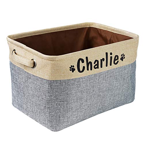 Cesta plegable para perro PET ARTIST con nombre personalizado de mascota – Caja de almacenamiento rectangular organizador para juguetes para perros, abrigos para perros, ropa para perros y accesorios