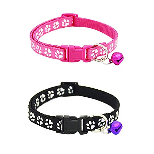 CESUO 2 Collares de Gato Ajustables Cargados con Campanas, Diseeo de Impresión de Garra para Mascotas, Collar de Liberación Rápida Y Segura para El Gato (Rosa Y Negro)