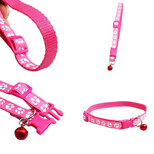 CESUO 2 Collares de Gato Ajustables Cargados con Campanas, Diseeo de Impresión de Garra para Mascotas, Collar de Liberación Rápida Y Segura para El Gato (Rosa Y Negro)