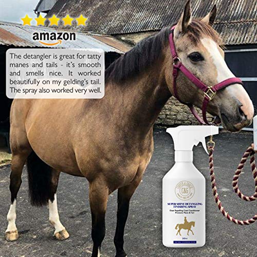 C&G Pets | Horse Super Shine Spray de acabado desenredante 500 ml | Acondicionador repelente de polvo | Ingredientes naturales | Protege el brillo natural de la cola